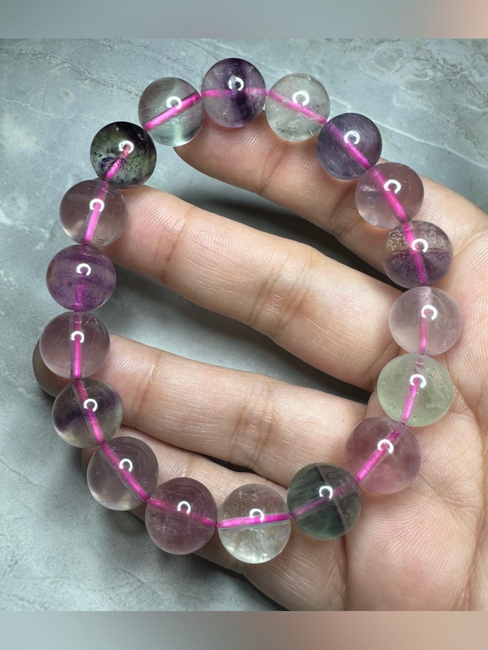 Rainbow Fluorite Natural Crystal Stone Bead Stretch Bracelet